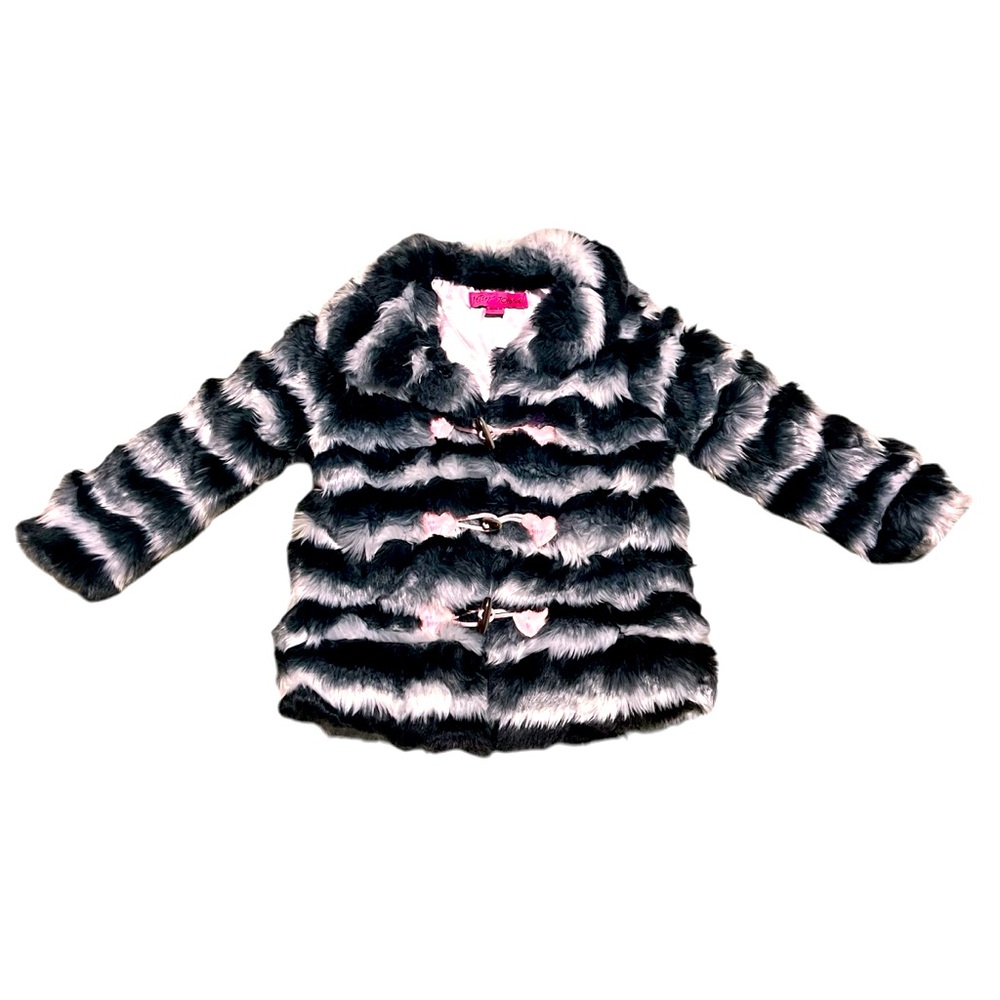Betsey Johnson Black and White Faux Fur Toggle Coat